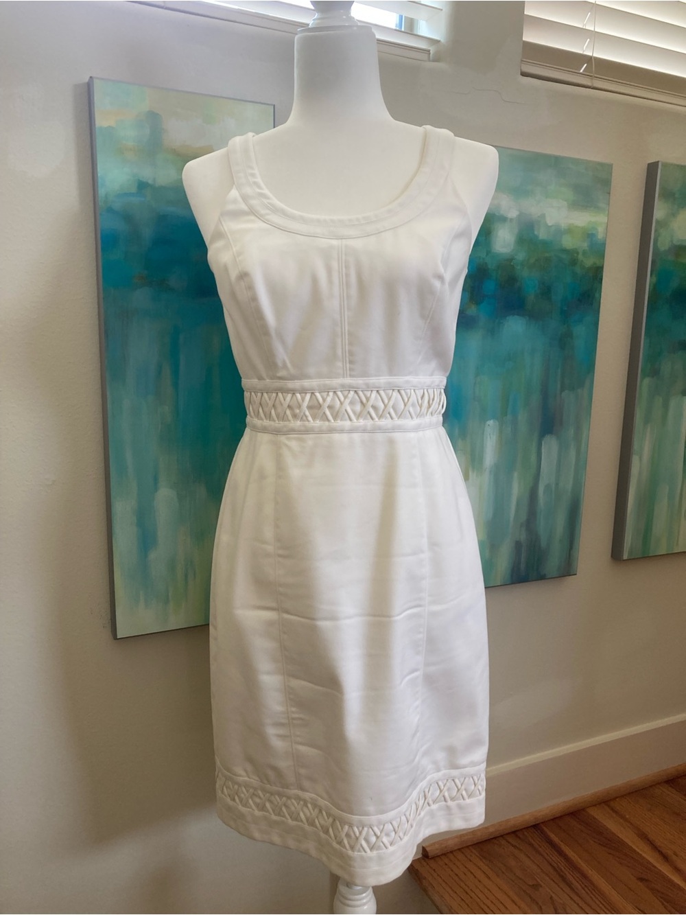 White House Black Market White Sleeveless Mini Dress with Lattice Waist